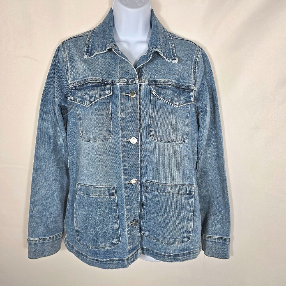 VTG Y2K Baccini Women's Blue Jean Denim Barn Coat Sz S Snap Pockets